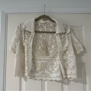 Free People Cream Crochet Cardigan